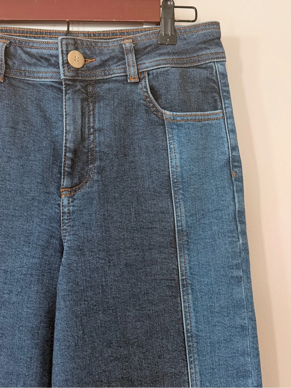 Chelsea And Violet Two Tone Dark Medium Wash Baggy Wide Leg Denim Jeans Size 6